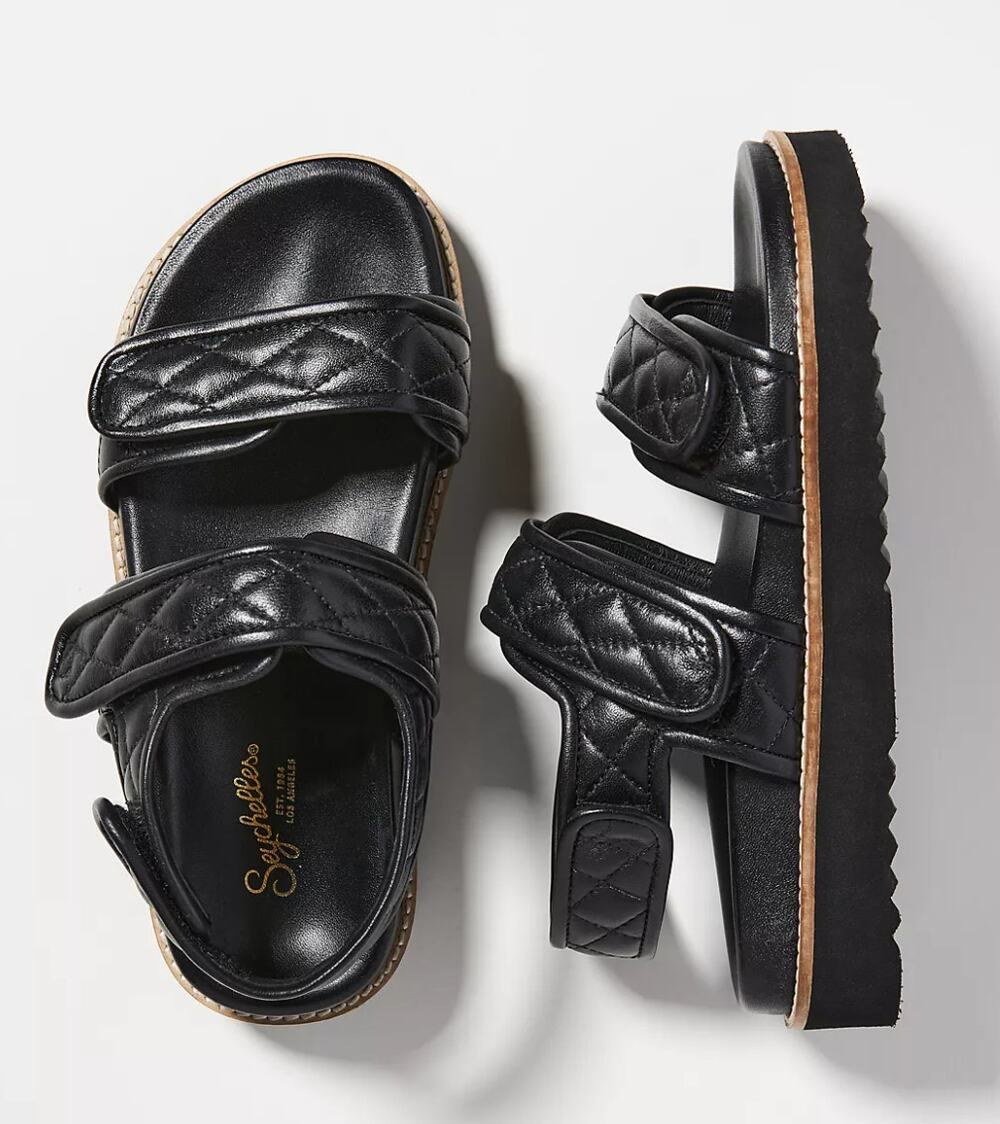Anthro Seychelles 'New to This' Quilted Platform Sandal Women's 7 Black Leather